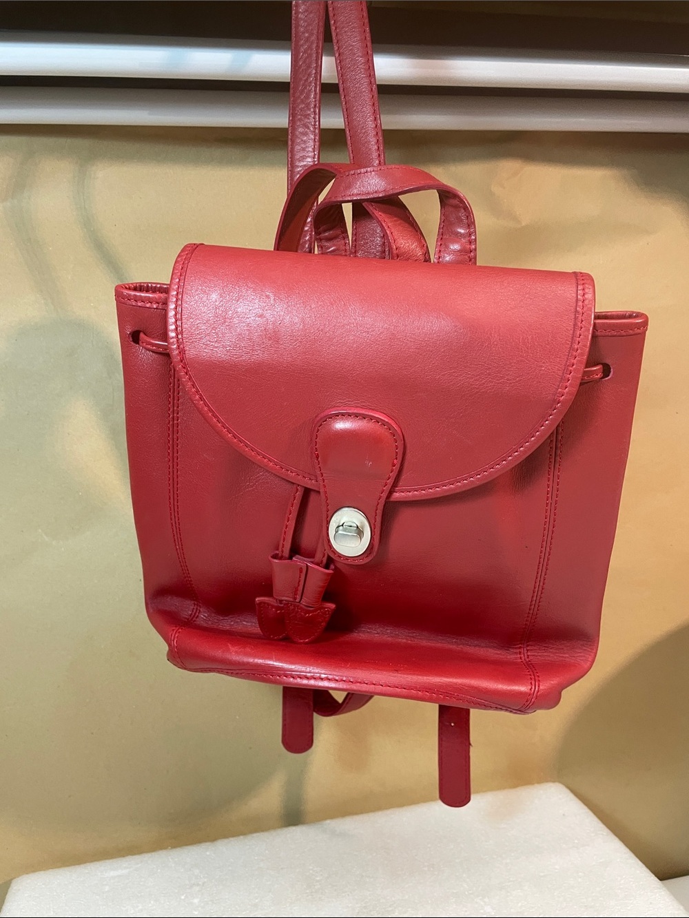 Classic Red Leather Mini Backpack